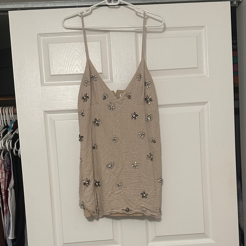 Zara Beige Embellished Mini Dress